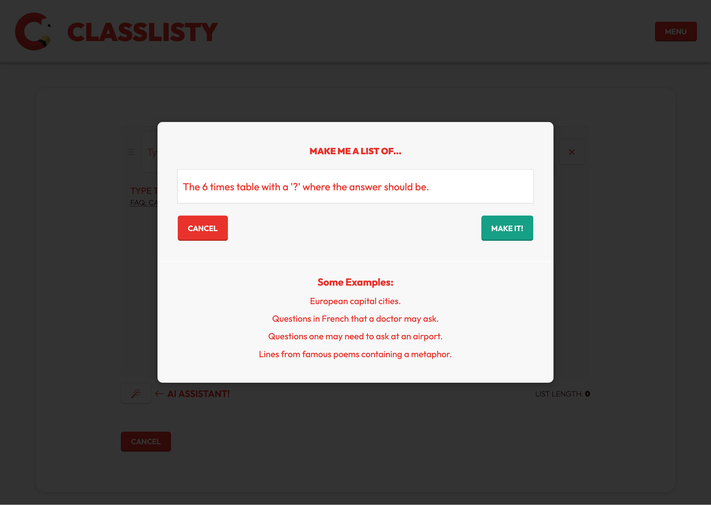 Create a list or ask the AI Assistant to create it for you.