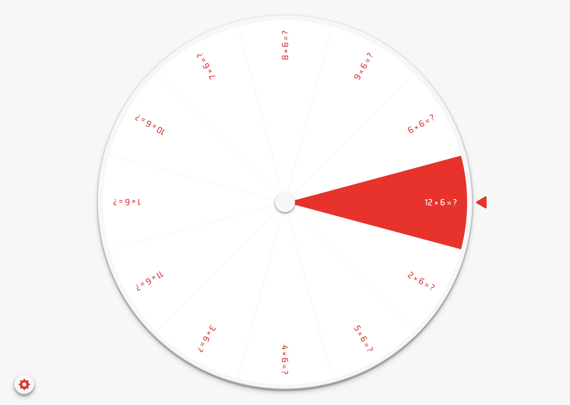 Screenshot of our 'Six Times Table' list opened with the Spinner resource.